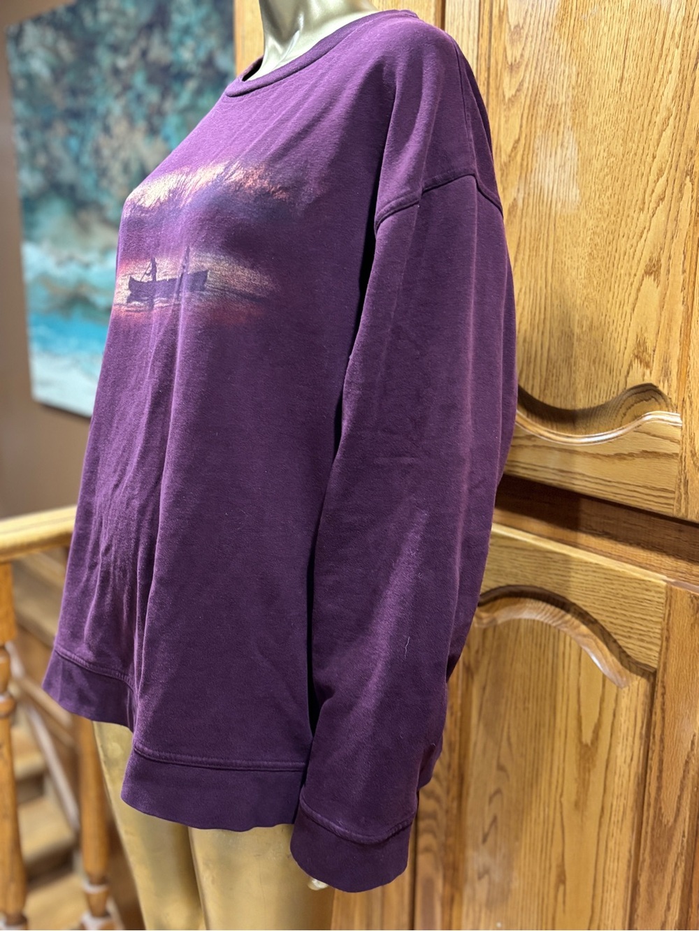 Men's Crewneck Sweatshirt in Purple with Canoe Graphic - Picture 4 of 11